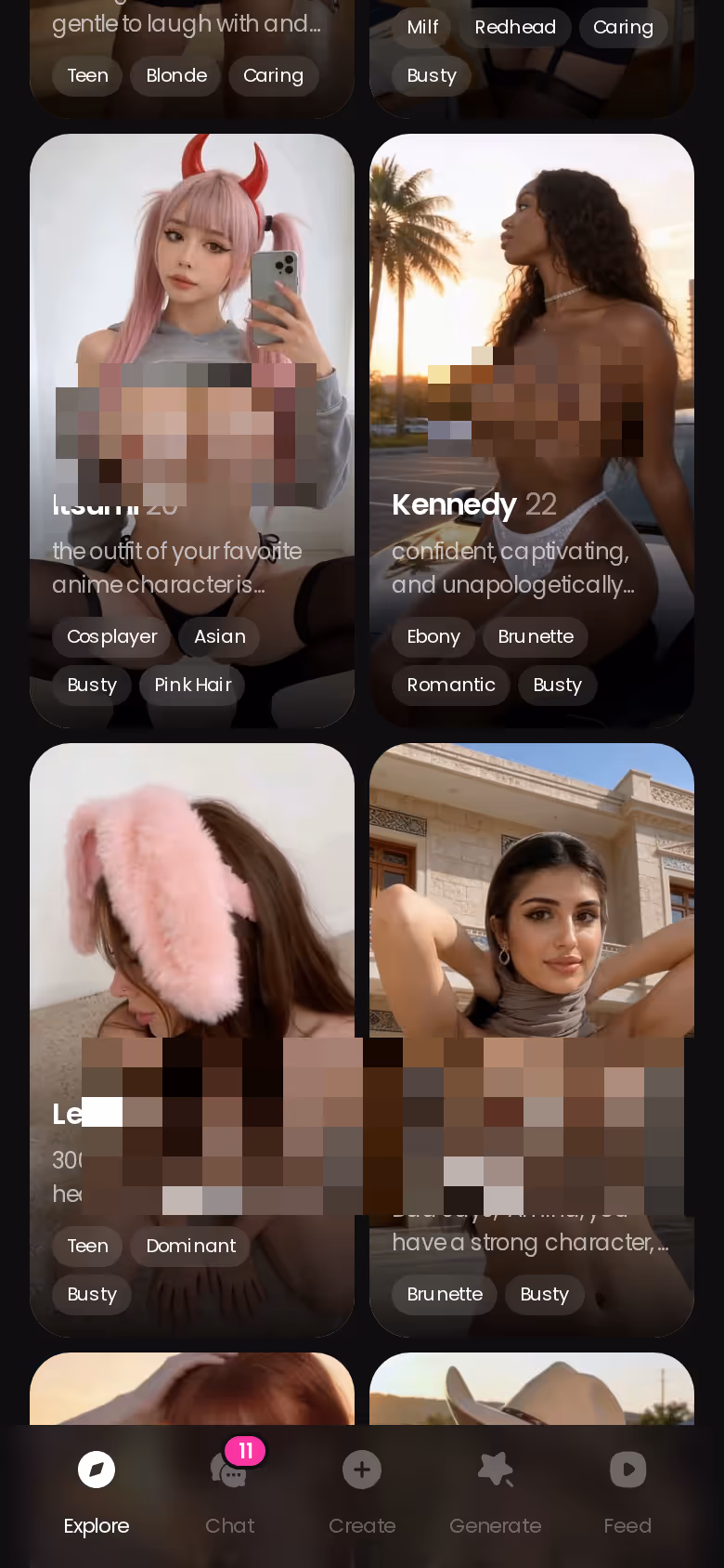GoLove Explore tab on mobile showing realistic characters